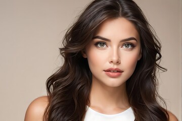 Fototapeta premium Portrait of a Beautiful Young Woman with Pristine Skin, Highlighting Face Care, Cosmetology, and Spa