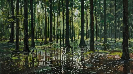 Obraz premium Woods in the summer following a rainfall
