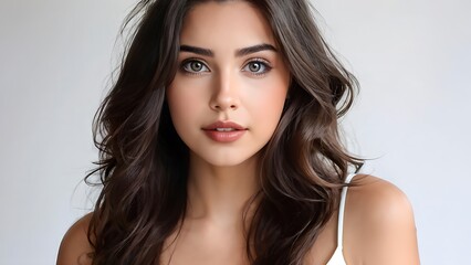 Naklejka premium Portrait of a Beautiful Young Woman with Pristine Skin, Highlighting Face Care, Cosmetology, and Spa