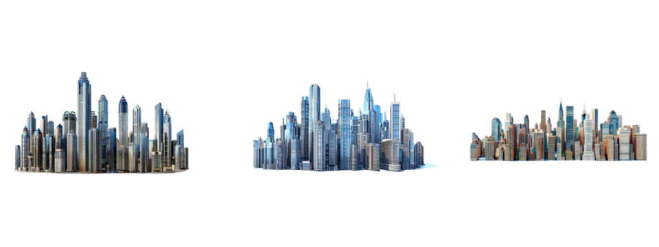 A city isolated on white transparent background, PNG File. Perfect for clipart