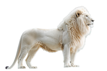 Side view white lion isolated on transparent background ,generative ai