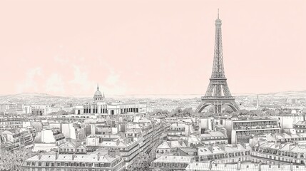 A detailed sketch illustration of Paris featuring the Eiffel Tower and surrounding cityscape. Ideal for backgrounds, travel themes, and artistic projects.