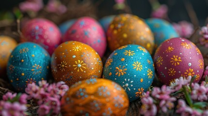 Fototapeta premium Colorfully painted Easter eggs