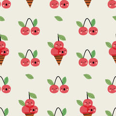 Cherry ice cream. Cute pattern with cherries and ice cream. Cute print for fabric or wallpaper.