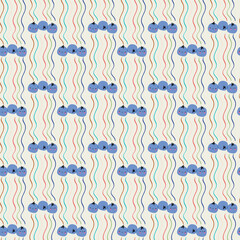 Blueberry pattern with colorful waves.  Cute print for fabric or wallpaper.