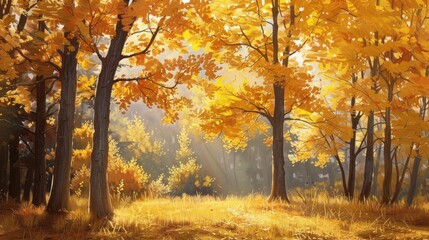 Fototapeta premium Autumn Trees with Yellow Leaves