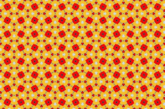 A pattern of red and yellow flowers