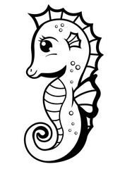 Cute Sea Horse | Underwater Animal | Tropical | Marine Creature | Aquatic Organism | Marinelife | Sea Animal | Original Illustration | Vector and Clipart | Cutfifle and Stencil