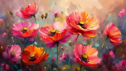 An exquisite and captivating oil painting of intricate floral patterns, showcasing the beauty of blooming flowers and lush foliage. Perfect for enhancing backgrounds, cards, banners