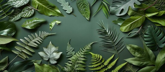 Innovative green leaf arrangement in a flat lay design portraying a nature theme