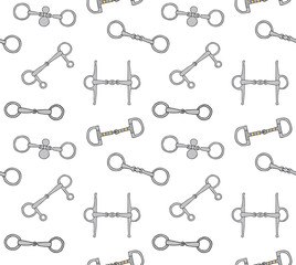 Vector set of hand drawn sketch doodle colored horse equestrian bits isolated on white background