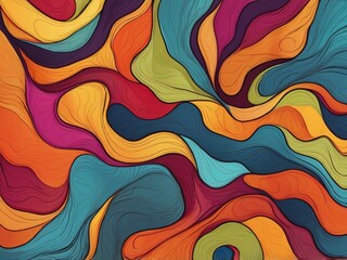 a painting of colorful shapes and colors with a blue background.