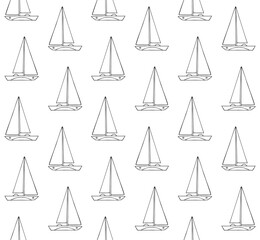 Vector seamless pattern of hand drawn sketch doodle outline sail boat isolated on white background