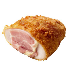 Chicken cordon bleu with ham and cheese isolated on transparent white background, clipping path