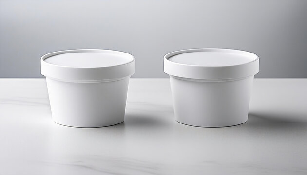 白いアイスクリームの容器　柄無し　モックアップ　白背景