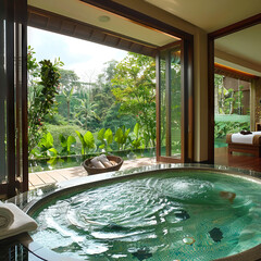 Luxury jacuzzi overlooking a tropical forest Generated by AI