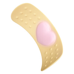 3D Cartoon Bandage with Pink Heart and Transparent Background