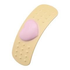 3D Cartoon Bandage with Pink Heart and Transparent Background