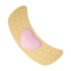 3D Cartoon Bandage with Pink Heart and Transparent Background