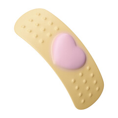 3D Cartoon Bandage with Pink Heart and Transparent Background