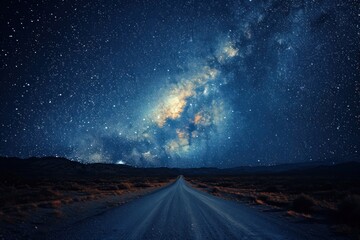 Fototapeta premium A road with a long line of stars in the background.