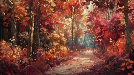 Autumn Forest Path Scenic pathway, Nature scene Background