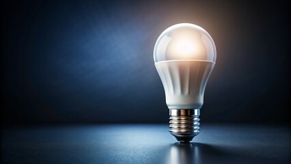 Illuminated modern smart light bulb glowing bright white light on a dark background with ample copy space for text overlay.