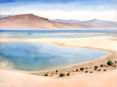Lake Assal Djibouti Country Landscape Watercolor Illustration Art