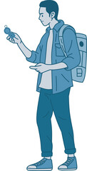 Illustration of spot man adventure with compass, hand drawn illustration