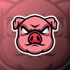 an adorable pig head with an angry looking expression