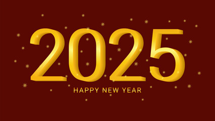 2025 new year asian chinese. Digit design. Happy new year text design template gold color. Isolated dark red background. For postcard calendar banner web page. Vector illustration.