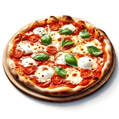 An artisanal wood-fired pizza with mozzarella, basil, and tomato sauce