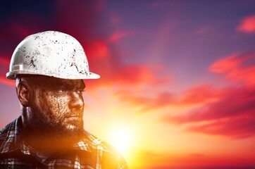 Happy Labour Poster. worker man with hardhat