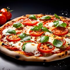 An artisanal wood-fired pizza with mozzarella, basil, and tomato sauce