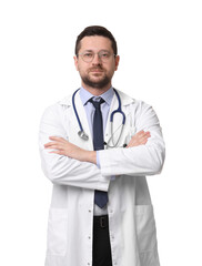 Fototapeta premium Portrait of doctor with crossed arms isolated on white