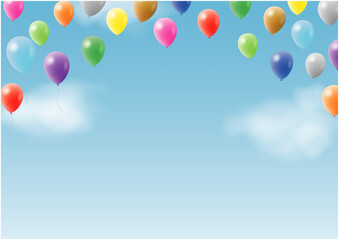 空に風船が飛ぶフレーム背景