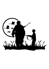 Dad and Son Hunter | Hunter Dad | Hunter Son | Duck Hunting | Outdoor Hunting | Hunters | Original Illustration | Vector and Clipart | Cutfifle and Stencil