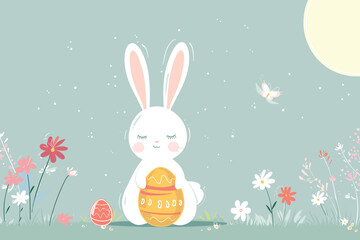 Fototapeta premium Vector art illustration easter basket with easter eggs on a white background a drawing of a basket of eggs in grass and a drawing of grass and a tree branch basket of painted generative ai