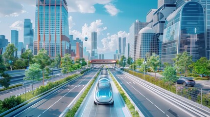 Fototapeta premium Smart City Technology Autonomous Electric car