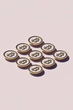 3D Render of Multiple Bitcoin Coins