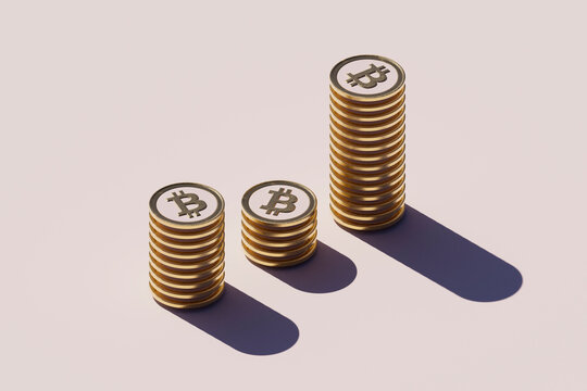 3D Render of Stacked Bitcoin Coins