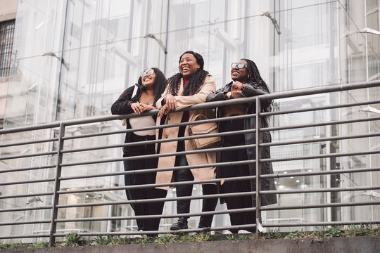 Three friends women looking away