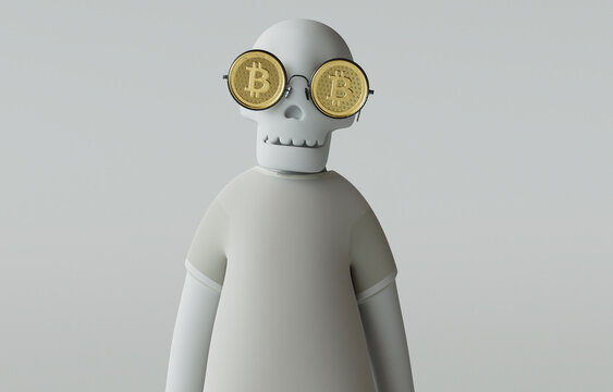 3D Render of a Figure with Bitcoin Eyeglasses