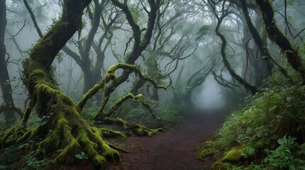 Obraz premium Greenery nature,landscape, Greenery plants, Greenery garden, Greenery leaves, Trees in forest, Forest trees, Dense forest trees,Trees in fog, Foggy trees, Misty trees, 