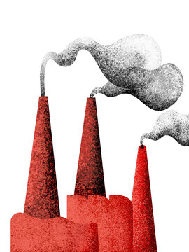 Set of three factories with smoke and smoke