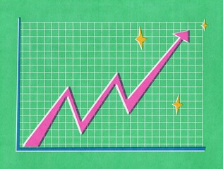 Rising Trend Graph in risograph vintage style