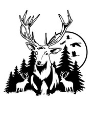 Deer Duck Hunting | Outdoor Scene | Camp Life | Antler | Outdoor Hunting | Hunter Dad | Original Illustration | Vector and Clipart | Cutfifle and Stencil