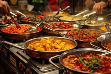 Fototapeta premium A variety of dishes are displayed on a table