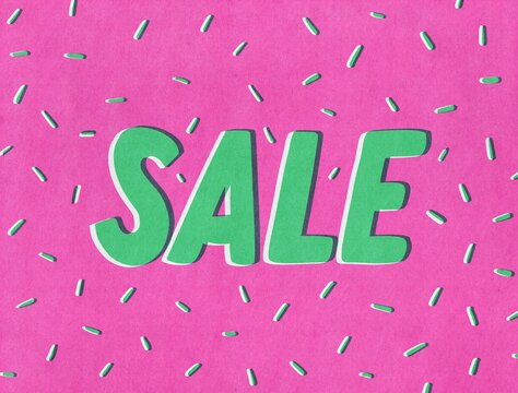 Vibrant Pink Sale Retro Sign with confetti