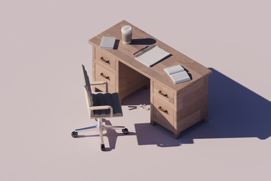 Modern Study Desk Setup with Chair on Pink Background